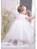 Cap Sleeves Ivory Sequined Lace Tulle Flower Girl Dress